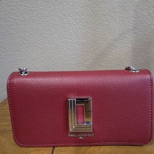 Karl Lagerfeld Burgandy Leather Shoulder and Crossbody Bag